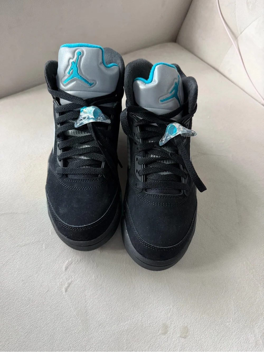 Jordan Retro 5 Black and Teal Sneakers